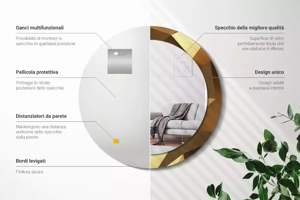 Espelho decorativo redondo Padrão geométrico