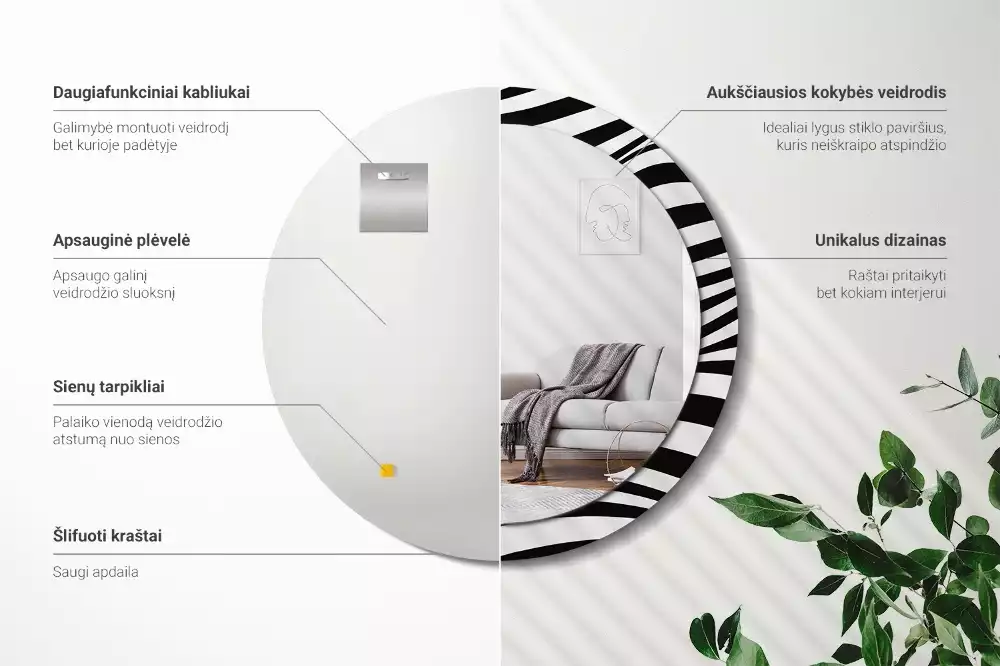 Espelho redondo decorativo Onda abstrata