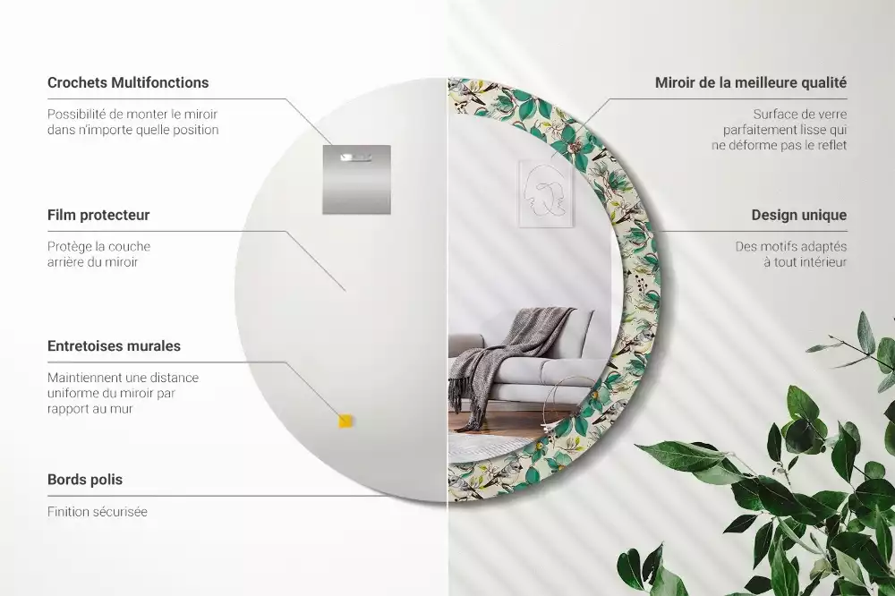 Espelho redondo decorativo Flores e pássaros