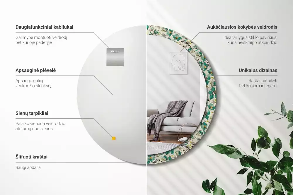 Espelho redondo decorativo Flores e pássaros