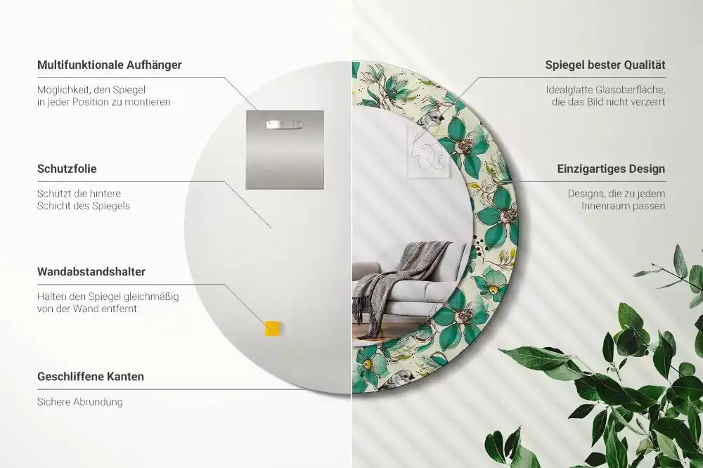 Espelho redondo decorativo Flores e pássaros