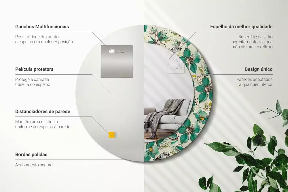 Espelho redondo decorativo Flores e pássaros