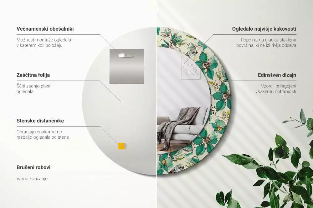 Espelho redondo decorativo Flores e pássaros