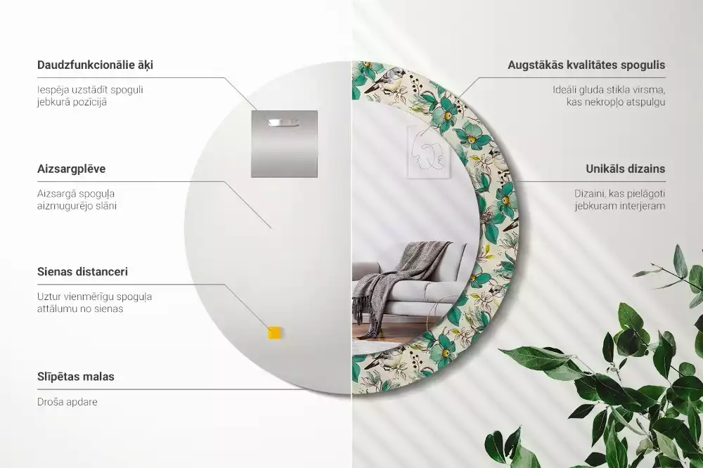 Espelho redondo decorativo Flores e pássaros