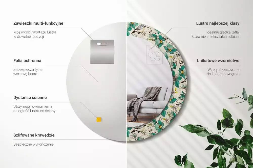 Espelho redondo decorativo Flores e pássaros