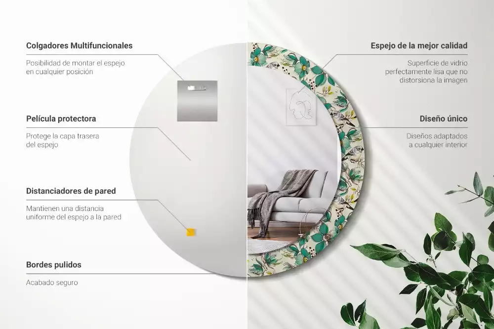 Espelho redondo decorativo Flores e pássaros