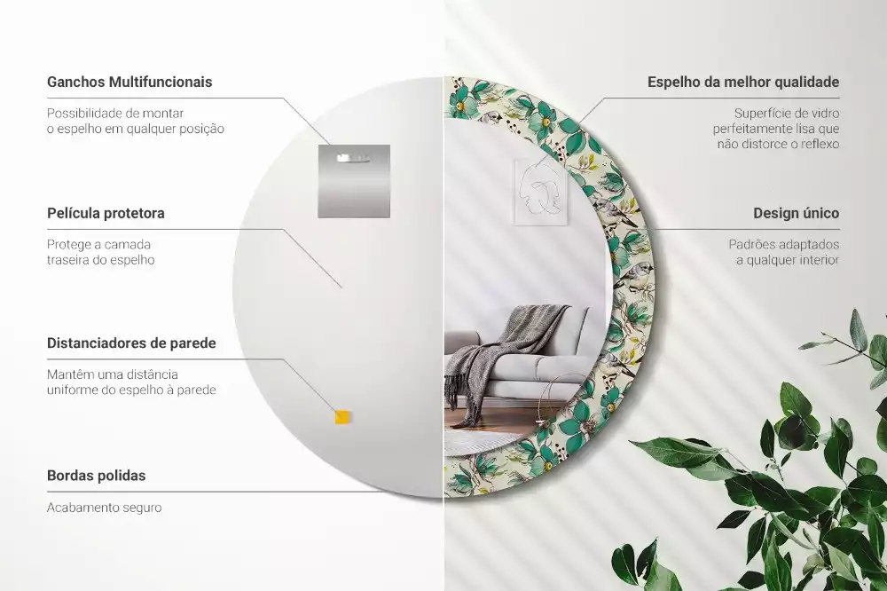 Espelho redondo decorativo Flores e pássaros