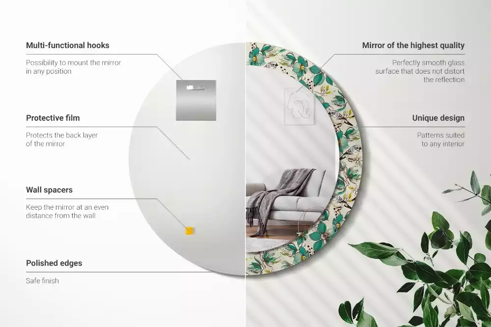 Espelho redondo decorativo Flores e pássaros