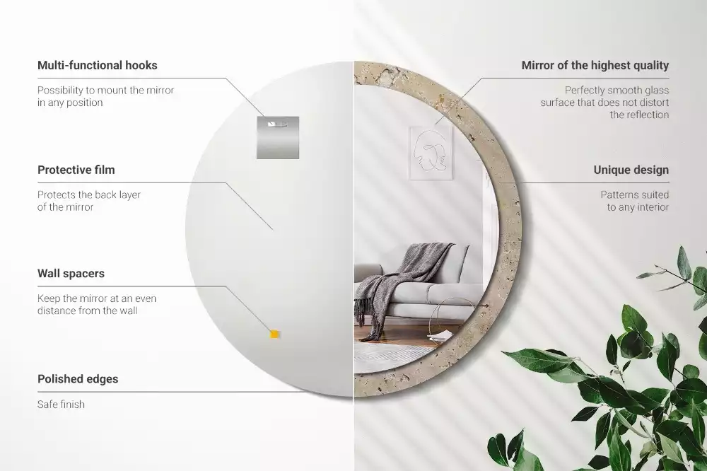 Espelho decorativo redondo Pedra de imitação