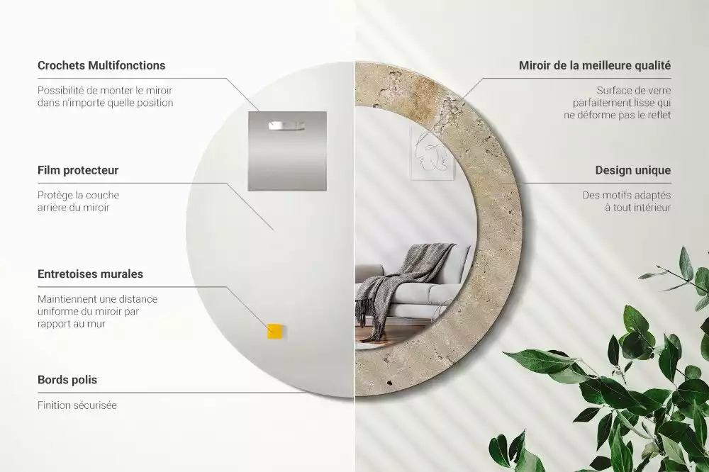 Espelho decorativo redondo Pedra de imitação