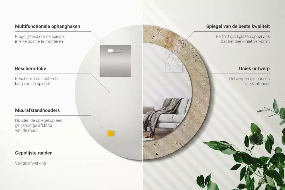 Espelho decorativo redondo Pedra de imitação