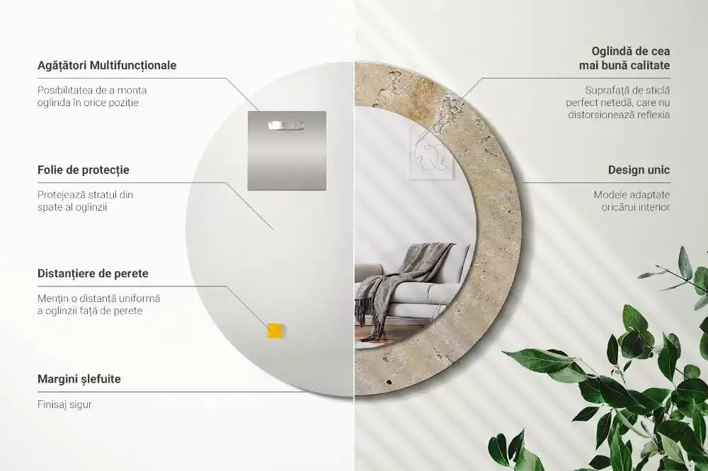 Espelho decorativo redondo Pedra de imitação