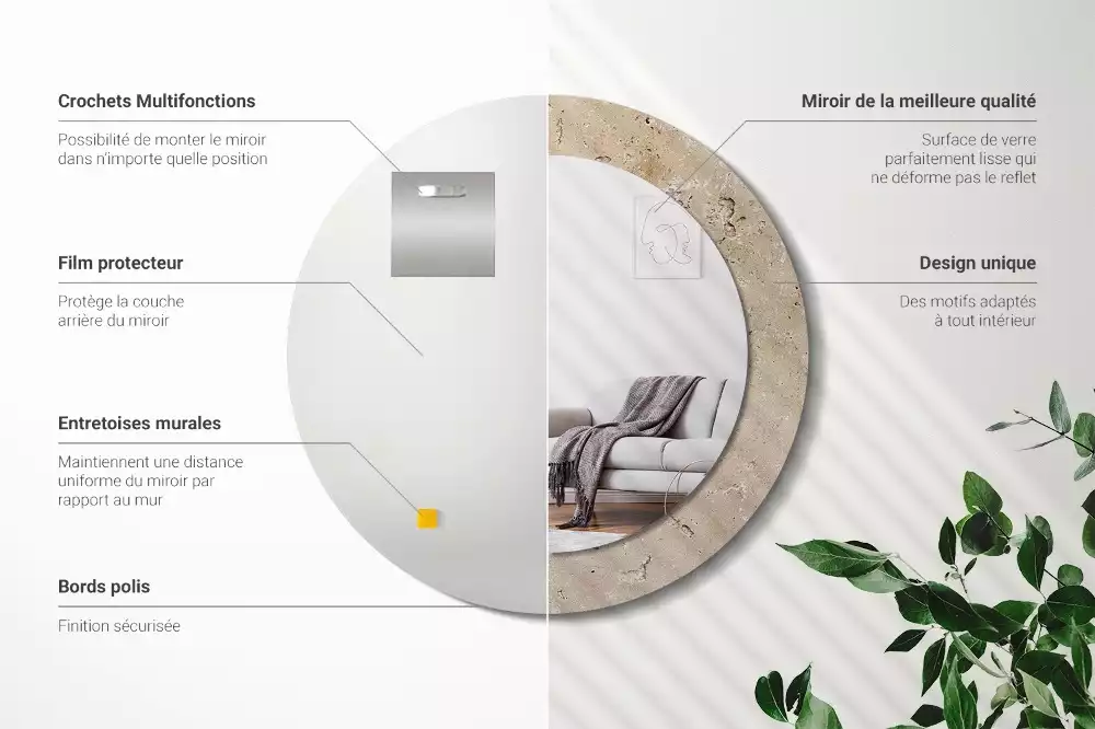 Espelho decorativo redondo Pedra de imitação