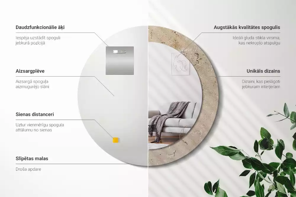 Espelho decorativo redondo Pedra de imitação