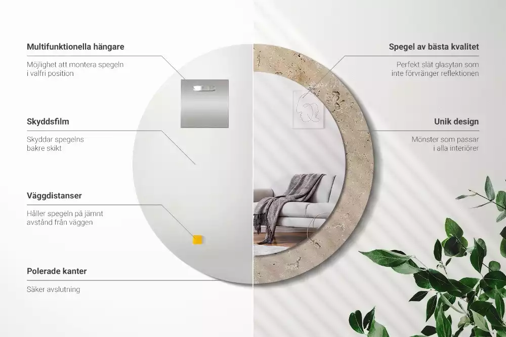 Espelho decorativo redondo Pedra de imitação