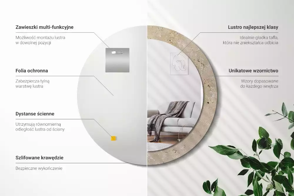 Espelho decorativo redondo Pedra de imitação