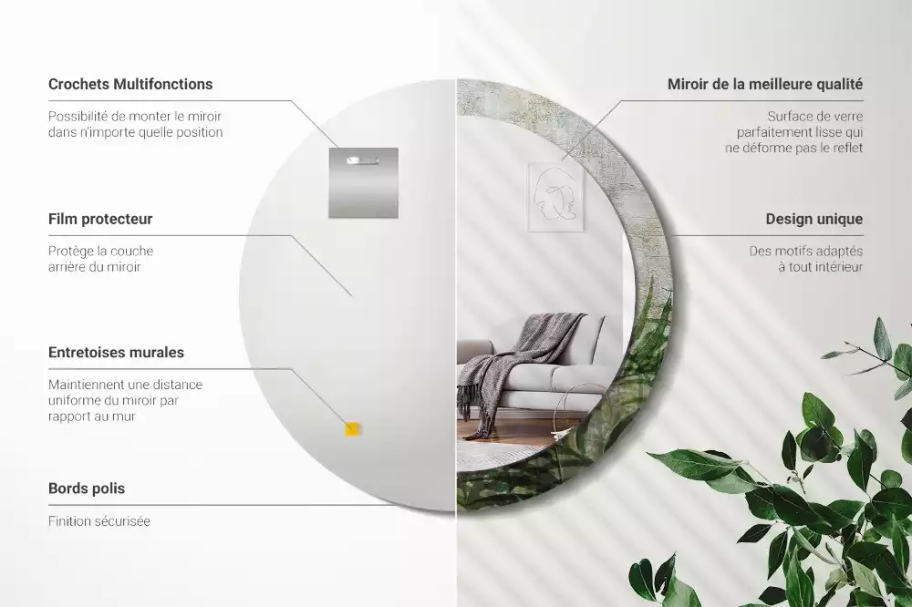 Espelho decorativo redondo Folhas de samambaia