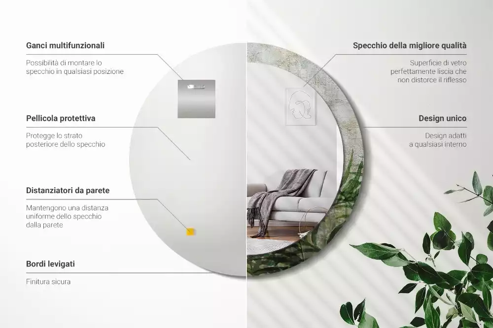 Espelho decorativo redondo Folhas de samambaia