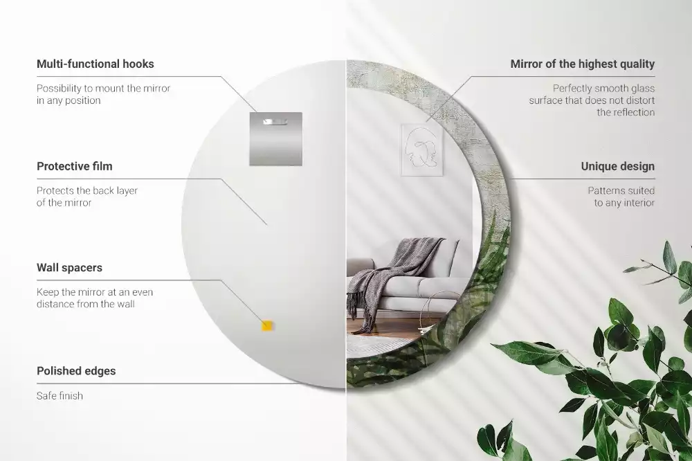 Espelho decorativo redondo Folhas de samambaia