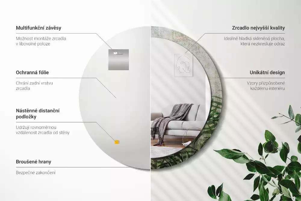 Espelho decorativo redondo Folhas de samambaia