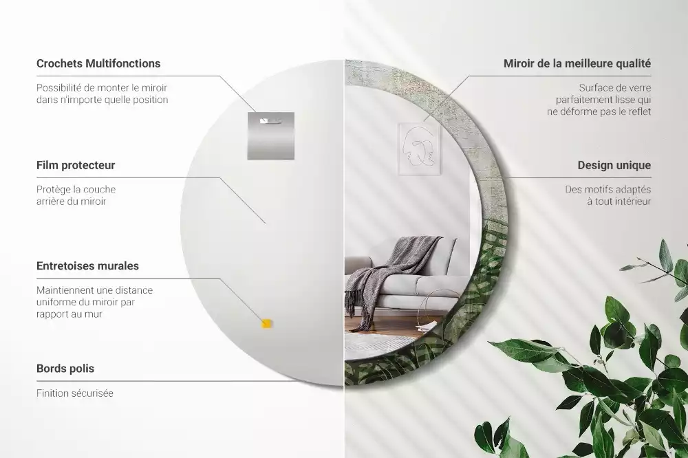 Espelho decorativo redondo Folhas de samambaia