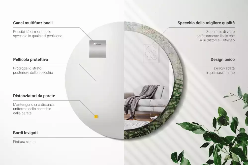 Espelho decorativo redondo Folhas de samambaia