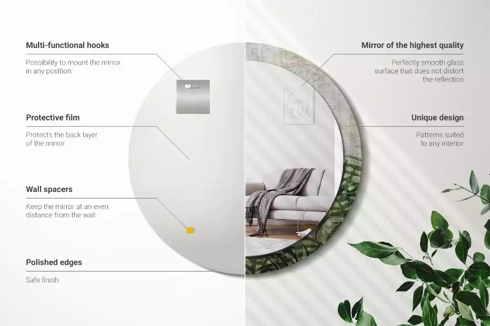 Espelho decorativo redondo Folhas de samambaia