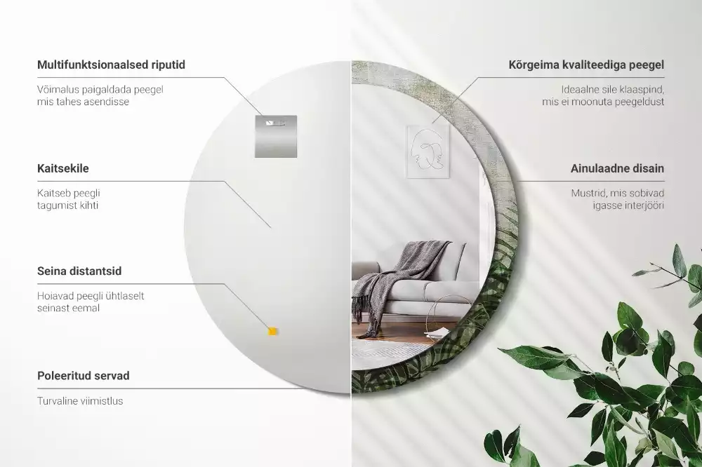 Espelho decorativo redondo Folhas de samambaia