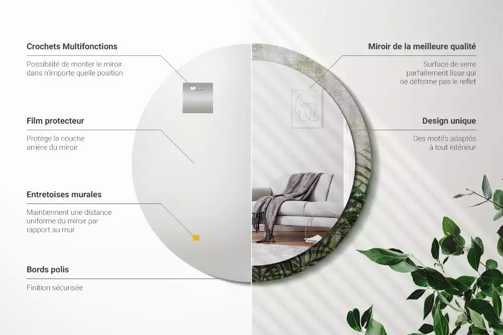 Espelho decorativo redondo Folhas de samambaia