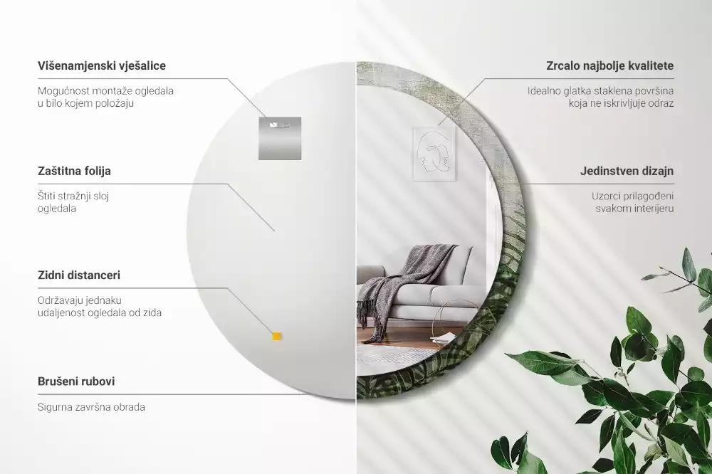 Espelho decorativo redondo Folhas de samambaia