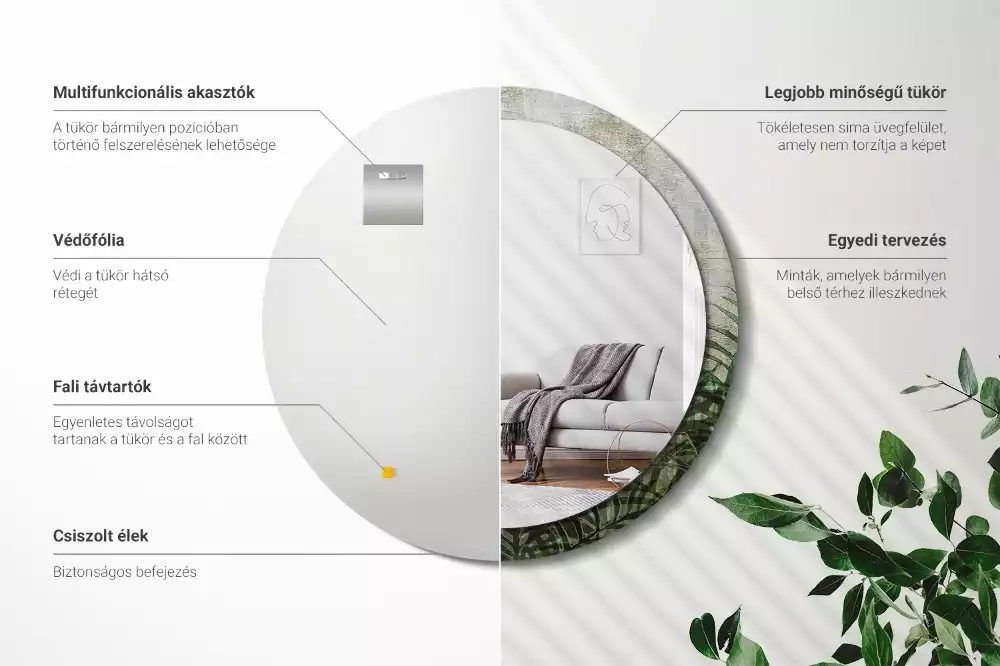 Espelho decorativo redondo Folhas de samambaia