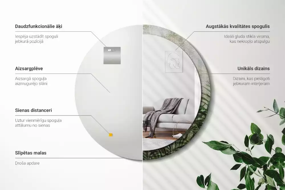 Espelho decorativo redondo Folhas de samambaia