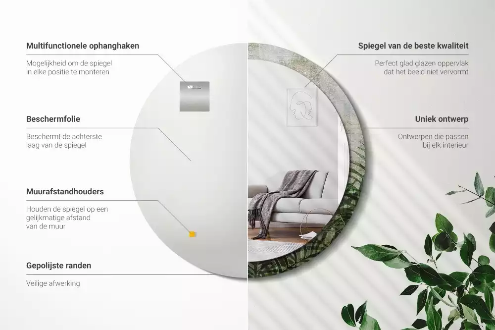 Espelho decorativo redondo Folhas de samambaia