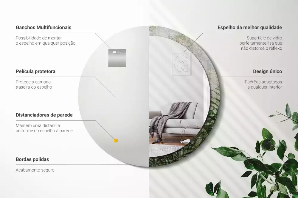 Espelho decorativo redondo Folhas de samambaia