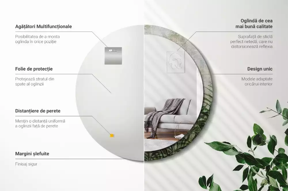 Espelho decorativo redondo Folhas de samambaia