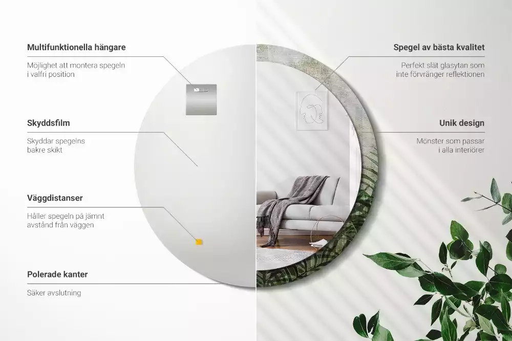 Espelho decorativo redondo Folhas de samambaia