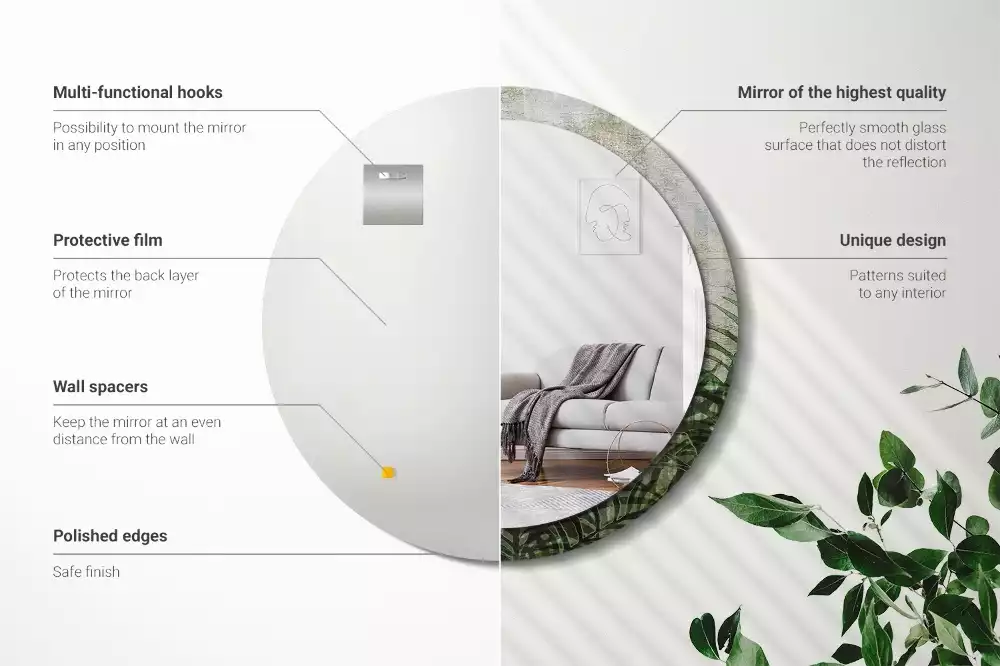 Espelho decorativo redondo Folhas de samambaia