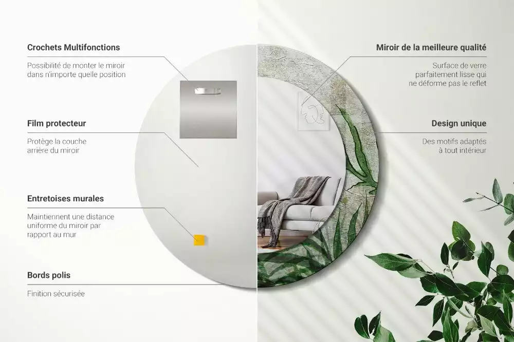 Espelho decorativo redondo Folhas de samambaia