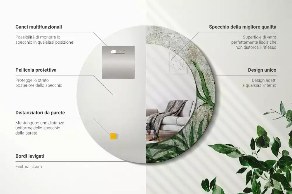 Espelho decorativo redondo Folhas de samambaia
