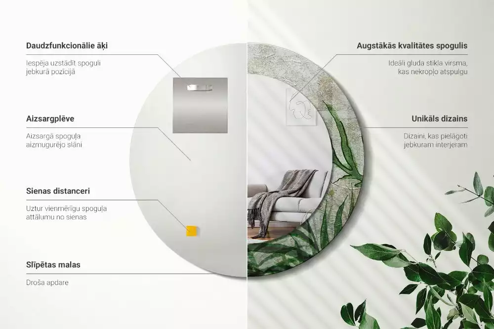 Espelho decorativo redondo Folhas de samambaia