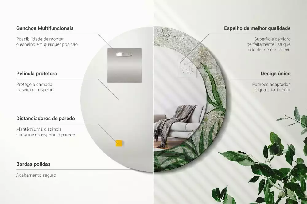 Espelho decorativo redondo Folhas de samambaia