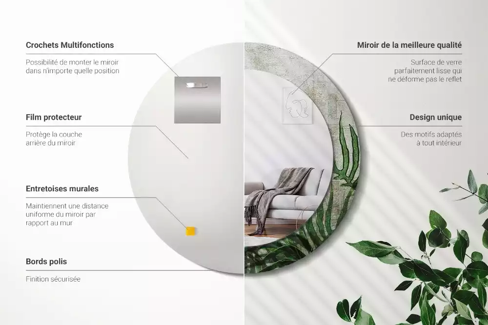 Espelho decorativo redondo Folhas de samambaia