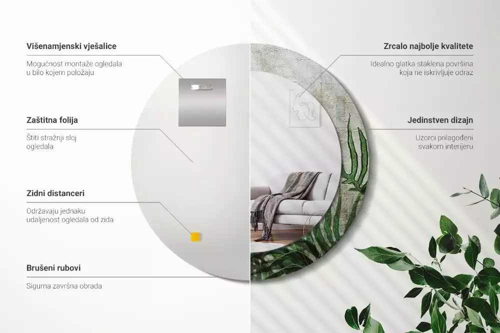 Espelho decorativo redondo Folhas de samambaia