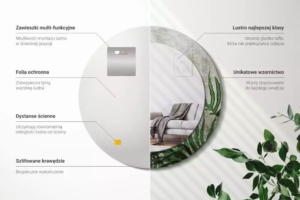 Espelho decorativo redondo Folhas de samambaia