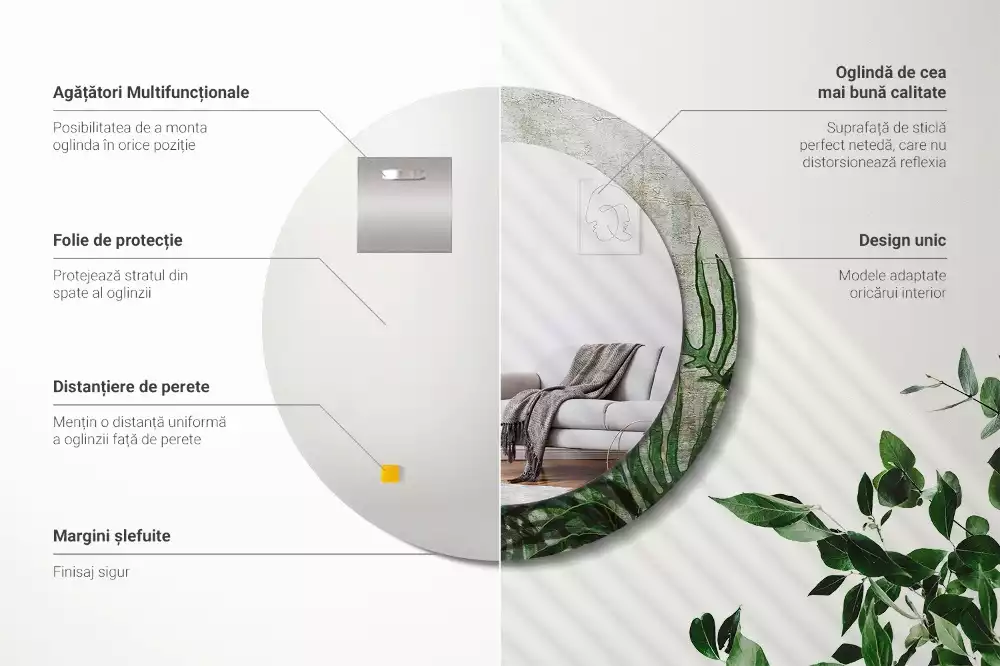 Espelho decorativo redondo Folhas de samambaia