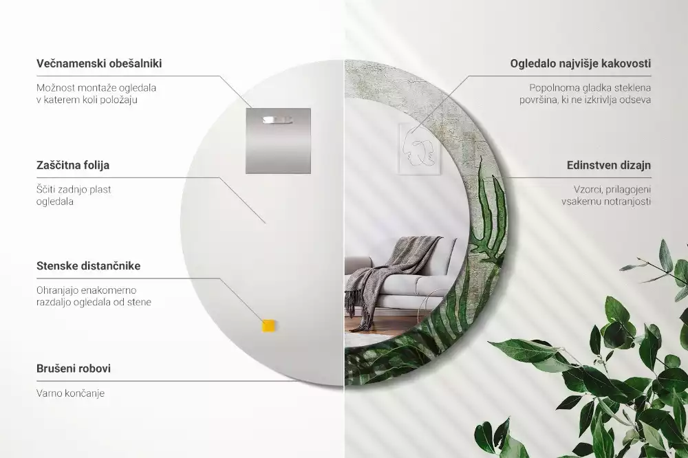 Espelho decorativo redondo Folhas de samambaia