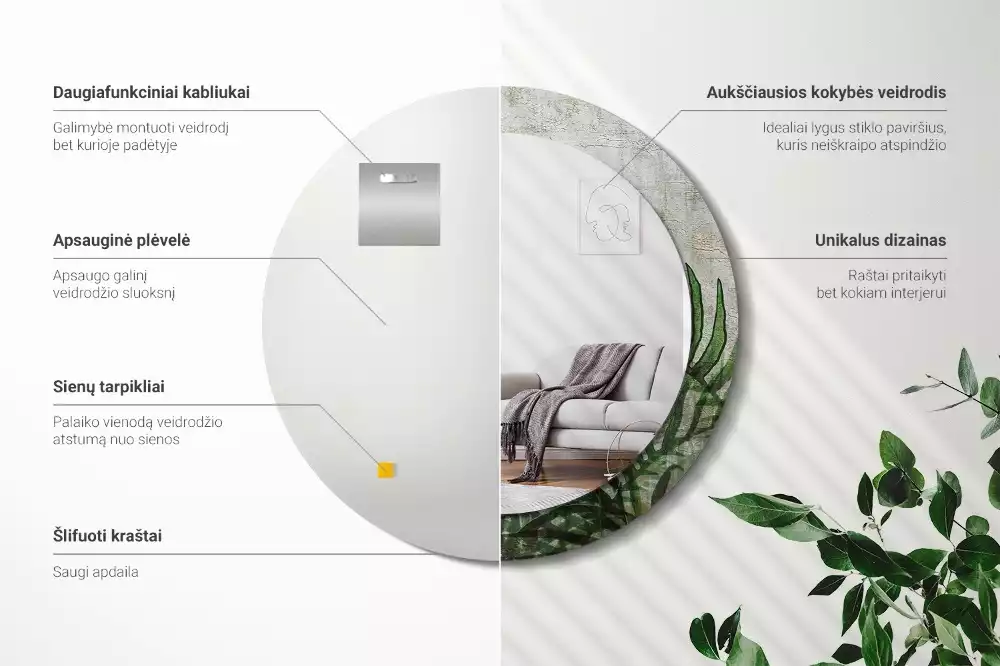 Espelho decorativo redondo Folhas de samambaia