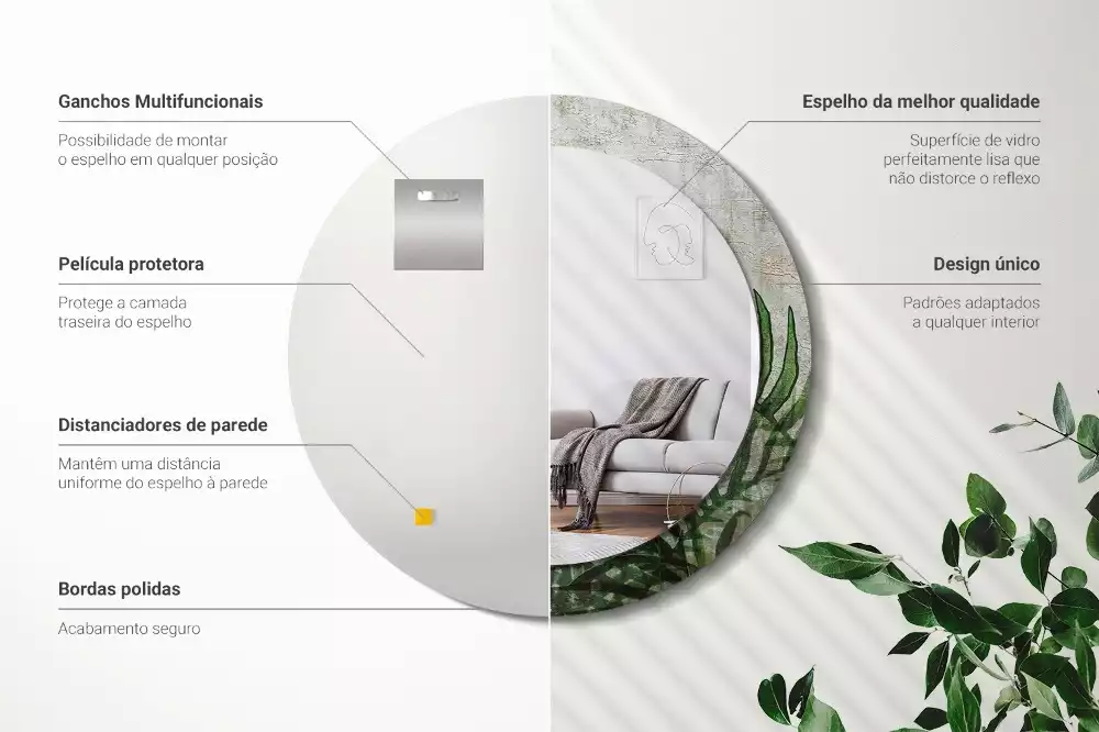 Espelho decorativo redondo Folhas de samambaia