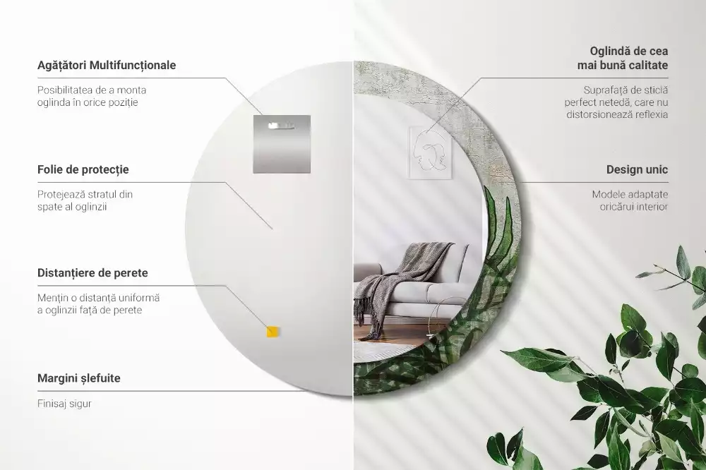 Espelho decorativo redondo Folhas de samambaia