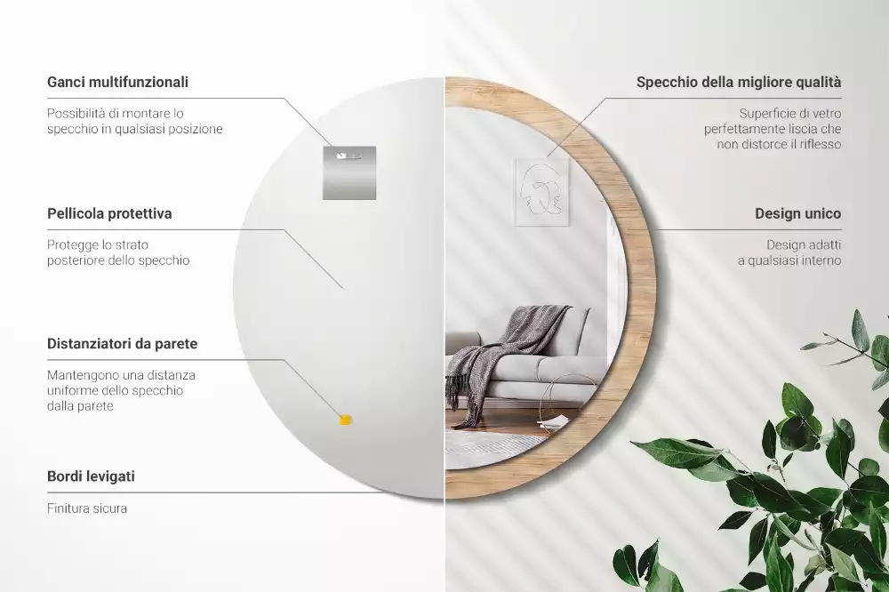 Espelho decorativo redondo Madeira